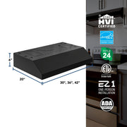 Broan-NuTone Glacier 42-Inch Under Cabinet Range Hood, Convertible Venting, 350 Max Blower CFM, Energy Star Certified, LED Lighting, Black, GLA1423BL