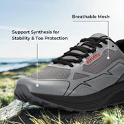 FitVille Mens Trail Running Shoes, Extra Wide, Arch Support, Black Gray, Lace-Up Sneakers, AllTraction Trail V3