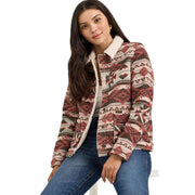 Wrangler Women's Sherpa Lined Jacquard Shacket, Burgundy, Small, 100% Cotton, Snap-Button Closure, 112368301