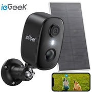 IeGeek Outdoor Solar Security Camera, 2K QHD Color Night Vision, AI Motion Detection, Spotlight Siren, Wireless 2.4GHz WiFi, IP65 Waterproof