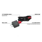 Milwaukee 48-59-1202 3ft Micro-USB Cable and 2.1A Wall Charger