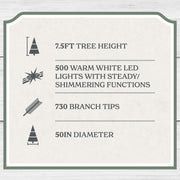 My Texas House 7.5ft Pre-Lit Cypress Green Artificial Christmas Tree with 500 Warm White Twinkle LED Lights and Metal Stand