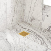 4 PATTERNED SQUARE SHOWER DRAIN - BRUSHED GOLD
