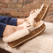 Minnetonka Women's Ultimate Sheepskin Slipper, Tan, Durable Indoor Outdoor Sole, Plush Sheepskin Lining, 1374122