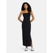 No Boundaries Women's Strapless Maxi Dress with Side Slit, L, Black Soot