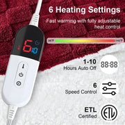 Dhole Electric Heated Blanket, Checkered Fleece, Queen 84x90 in, 6 Heat Levels, 10 Hour Auto Off, Red