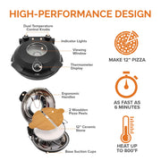 Cook With Color YWPM2120GUN Electric Indoor Countertop Pizza Maker, 1200W, 12