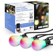 Feit Electric Outdoor LED String Lights, 24 Ft, 12 Frosted Color Changing Smart RGB Bulbs, Wet Location Rated, LVSL24-12/RGBW/AG
