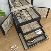 Hives & Honey Adult Black Demi Locking Jewelry Case, 3-Drawer Organizer with Mirror - Versatile Compartments