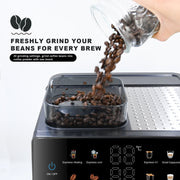 Bluebow All-in-One Espresso Machine with Built-In Grinder, 20-Bar Pressure, Black & Silver
