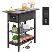 Yoobure YB-X-CZFGBZ-DG02 End Table with Charging Station, Flip-Top Drawer, Dark Grey