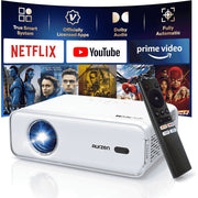 Aurzen Smart Projector, Native 1080P with 4K Support, Auto Focus, Keystone Correction, Dolby 3D Stereo Sound, Dual-Band WiFi, Bluetooth 5.1, Portable Mini Projector