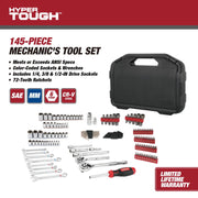 Hyper Tough 41049 145-Piece Mechanics Tool Set, Durable Steel Construction, Organized Storage Case, Red Black Silver