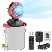 AiYchen Portable Outdoor Misting Fan, Bucket Top Design, Battery Powered, 4 Fan Speeds, 4 Mist Settings, Red