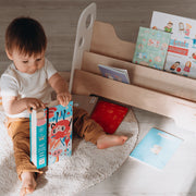 WoodandHearts Montessori Wooden Adam Bookshelf for Toddlers, 2-Shelves, White and Natural Birch Plywood, Minimalist Design, 22in x 9.8in x 14.5in, AAFG008