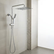 ROSYNEY 10 Inch Metal Dual Shower Head with Handheld Spray, Adjustable Slide Bar, 360 Swivel Arm, Stainless Steel Hose, Chrome