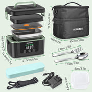 INSMART Cordless Electric Heated Lunch Box, 1.5L Capacity, 4D Surround Heating, Rechargeable Battery, Black Green