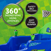 Flybar Kid Trax 6V Bumper Car Ride-On Toy, Blue, 360 Spin, LED Lights, Soft Foam Bumpers, Safety Seat Belt