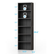 Casacomoda Tall 6-Tier Black Bookshelf, Space-Saving Vertical Storage Shelf for Living Room, Bedroom, Office
