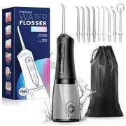 JTF F300 Cordless Water Flosser Dental Teeth Cleaner with 9 Jet Tips, Black