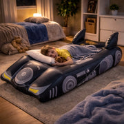Warner Bros Batman Batmobile Inflatable Air Mattress, Twin Size, Black PVC with Built-in Headrest, 28 cm Thick, BMAM500