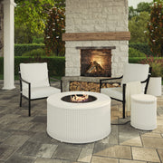 My Texas House Cambria Steel Outdoor Dining Chairs, Set of 2, Black Powder-Coated Frame, Off-White Cushions