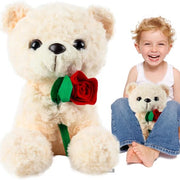 Way To Celebrate Small Bear with Rose Plush, Cream, 7, Valentines Day