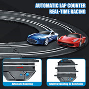 Fistone Slot Car Race Track Set, 28ft Dual Loop Track, 4 High-Speed Cars, 2 Electric Controllers, 2 Manual Controllers