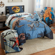 Jurassic World Kids 4 Piece Twin Bed In A Bag Bedding Set, Reversible Comforter, Polyester Microfiber, Blue Gray, 7B0517