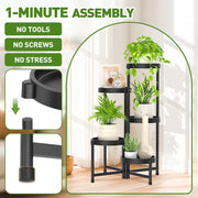 Xueyu 5 Tier Foldable Metal Plant Stand, Indoor Outdoor, Black, Space-Saving Corner Flower Display Rack for Patio Garden Balcony Living Room