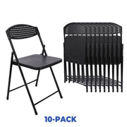 Mainstays Steel Frame Lightweight Compact Plastic Folding Chairs, Black, Set of 10