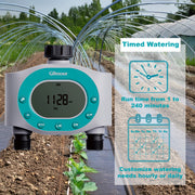 Gilmour Dual Outlet Water Timer, Programmable Dual Zone, LCD Screen, Rain Delay, Leak Alert, Battery Operated