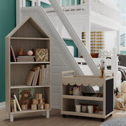House of Happy Scallop Art Cart, Natural Finish, Three Shelves, Dual Chalkboard Sides, Locking Metal Casters