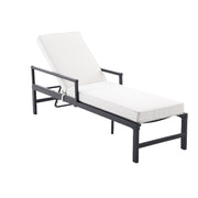 My Texas House Cambria Steel Outdoor Chaise Lounge, Black Powder-Coated Steel Frame, Off-White Stain-Resistant Cushions, Adjustable 5-Position Reclining Backrest