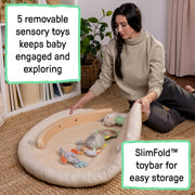 Ingenuity Every Season Plush Lambswool Baby Play Gym with Reversible Mat and Wooden Toy Bar, Natural Cream, 37 in, 16969