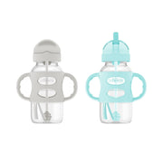 Dr. Brown's Milestones Wide-Neck Sippy Straw Bottle with Silicone Handles, Gray and Blue, 9oz, 2-Pack