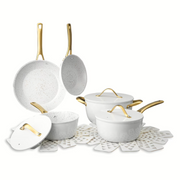 Thyme & Table TT1166 12-Piece Nonstick Aluminum Cookware Set, Heavy-Duty, Induction Compatible, Oven Safe, White