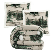 HiEnd Accents Indigo Hill Joshua Sherpa Throw Blanket Set, 3 Piece, Forest Pine Trees Nature Print, Fleece with Sherpa Backing, 54in x 68in Throw, 18in x 18in Pillows, Southwestern Style