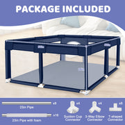 HDJ Baby Playpen, 50 x 50 x 26 in, Soft Breathable Mesh, Anti-Slip Base, Infant Toddler Play Yard, Blue