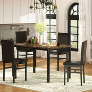 Segmart B1401 Modern Faux Dining Table Set Chairs, Rectangle Kitchen Table 5 Pieces, Brown