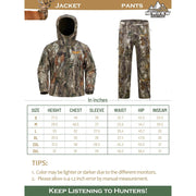 NEW VIEW Camouflage Hunting Clothing, Tree Camo Pattern, Warm Fleece Lined Hooded Jacket and Pants, Water-Resistant, Windproof, Size L