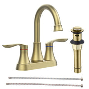 Fithood Bathroom Faucet Brushed Gold with Pop-up Drain & Supply Hoses