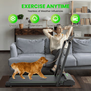 Homshade Patbrela 2 in 1 Foldable Exercise Treadmill with Handlebar, 2.5 HP Motor, 300 lb Capacity, Touch Control LED Display, Remote Control, Portable Under Desk Walking Pad FT51