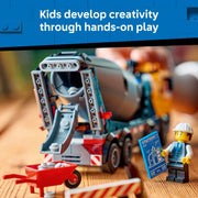 LEGO City Cement Mixer Truck Building Toy with Rotating Drum, 371 Pieces, Multicolor, Ages 7+, Includes 3 Minifigures, 60478