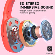 FONHAID Gaming Headset for Switch, Over-Ear Wired Headphones with Noise-Canceling Microphone, 3.5mm Jack, Red and Blue
