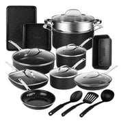 Graniteston Ceraluxe 20-Piece Ceramic Nonstick Aluminum Cookware Set in Black