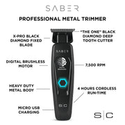 StyleCraft Precision Saber Professional Hair Trimmer, Cordless Battery-Powered, Full Metal Body, Digital Brushless Motor, Black, SC403BP