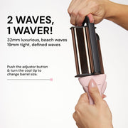 L'ANGE Hair VersaWaver Adjustable Titanium 3-Barrel Hair Waving Iron, Blush, 19mm and 32mm Wave Options, 4 Heat Settings, 2654-2655