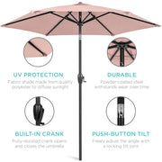 Best Choice Products Outdoor Market Patio Umbrella, Heavy-Duty Steel Frame, Weather-Resistant Polyester Canopy, Push-Button Tilt, Crank Lift, Vented Top, 7.5ft, Rose Quartz