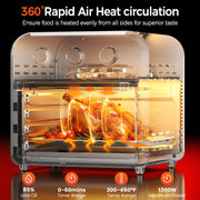 HOMSHADE AF008 Toaster Oven Air Fryer Combo, 5-in-1 Convection Oven with 1300W, 15QT Capacity, Black